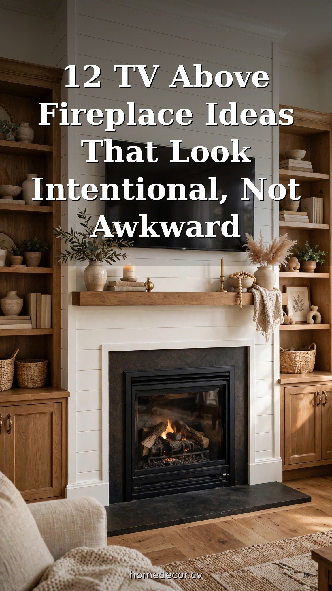 Pinterest pin: 12 TV Above Fireplace Ideas That Look Intentional, Not Awkward