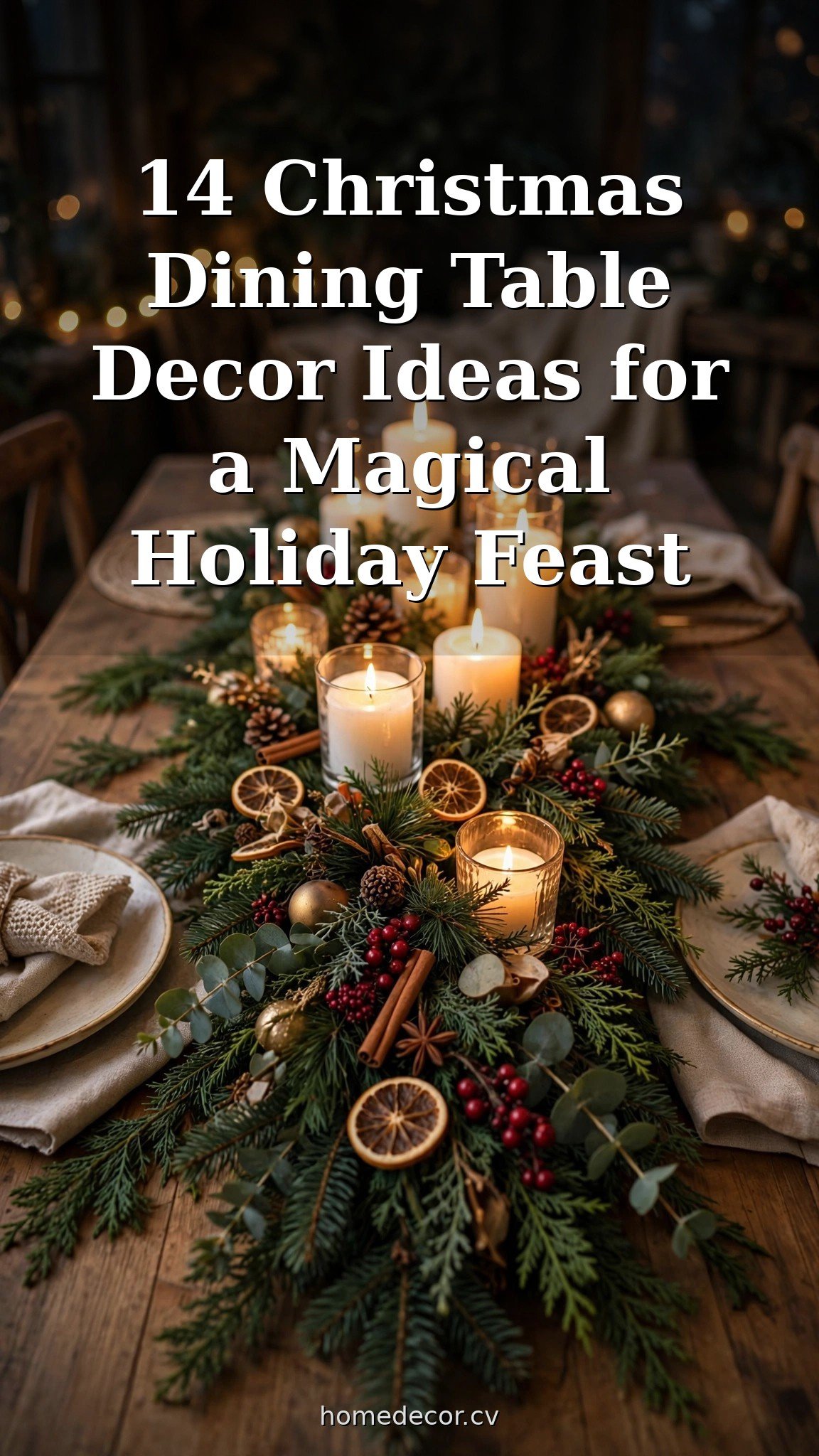 Pinterest pin: 14 Christmas Dining Table Decor Ideas for a Magical Holiday Feast