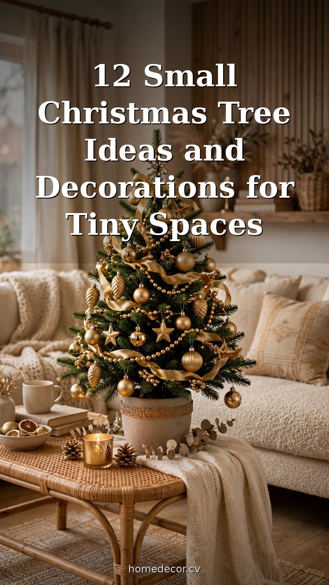 Pinterest pin: 12 Small Christmas Tree Ideas and Decorations for Tiny Spaces