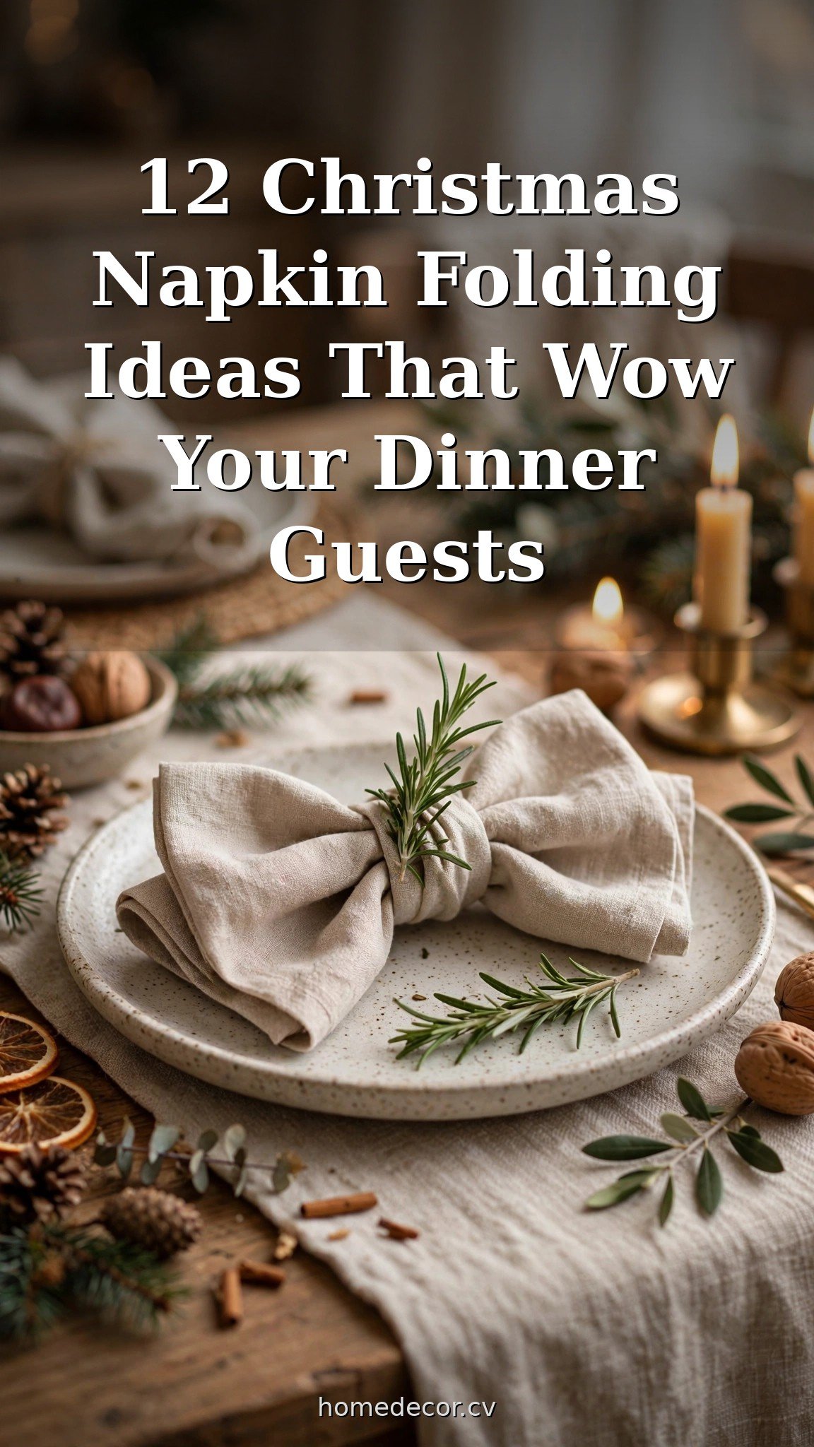 Pinterest pin: 12 Christmas Napkin Folding Ideas That Wow Your Dinner Guests