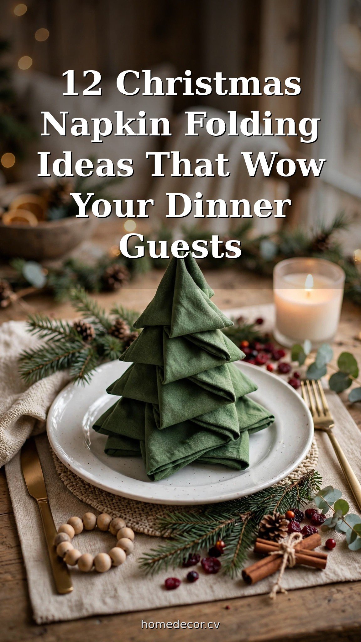 Pinterest pin: 12 Christmas Napkin Folding Ideas That Wow Your Dinner Guests