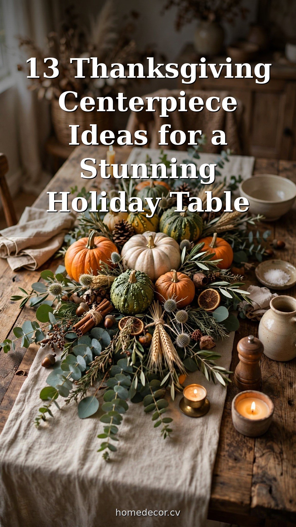 Pinterest pin: 13 Thanksgiving Centerpiece Ideas for a Stunning Holiday Table
