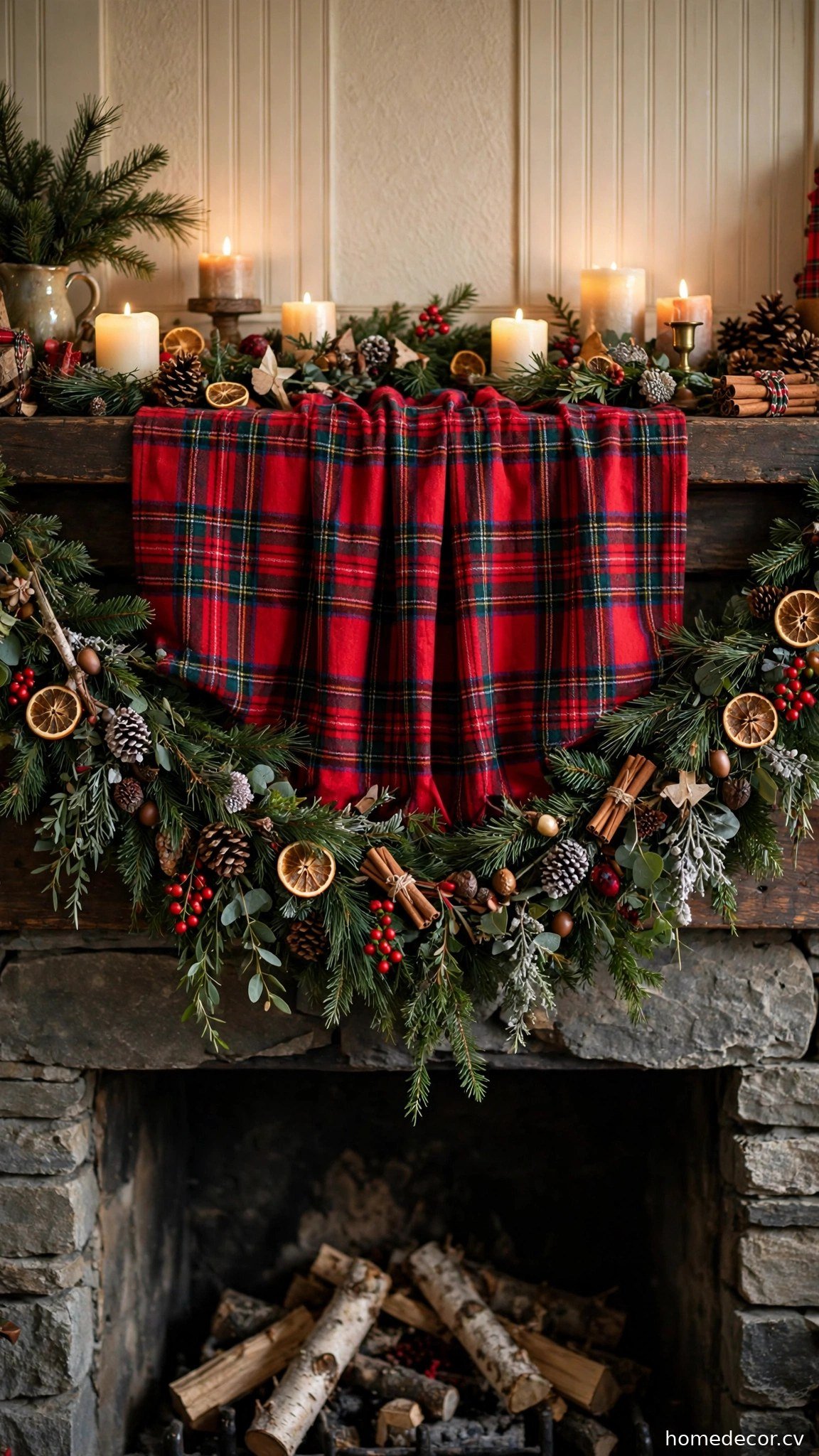 Layer a Tartan Plaid Runner Down the Mantel