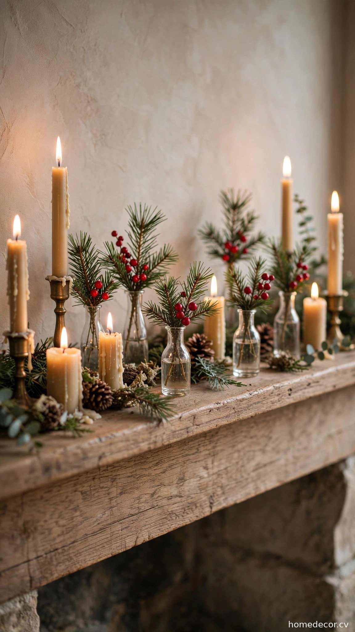 Finish with Fresh Pine Sprigs in Bud Vases