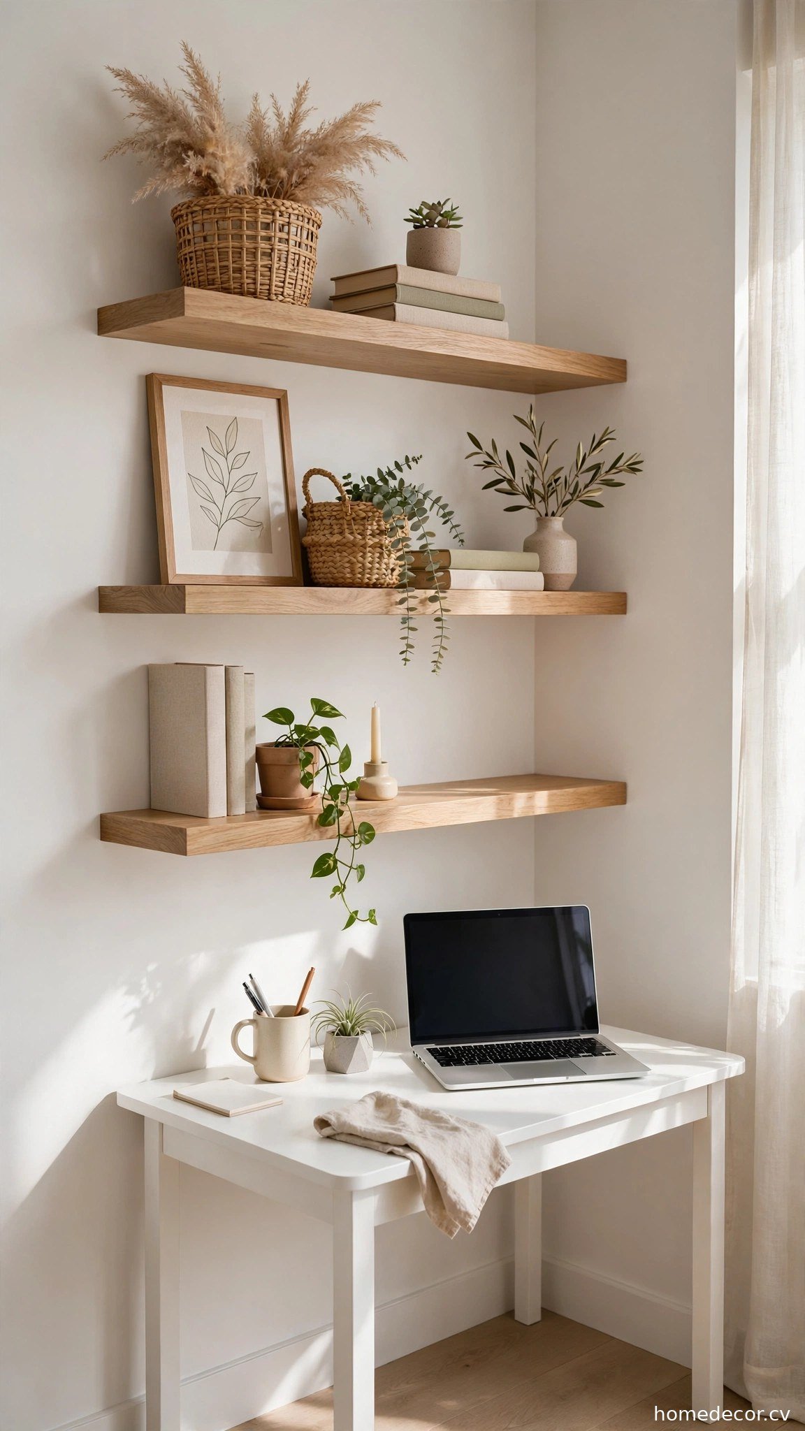 Floating Shelves Above the Desk - small home office idea