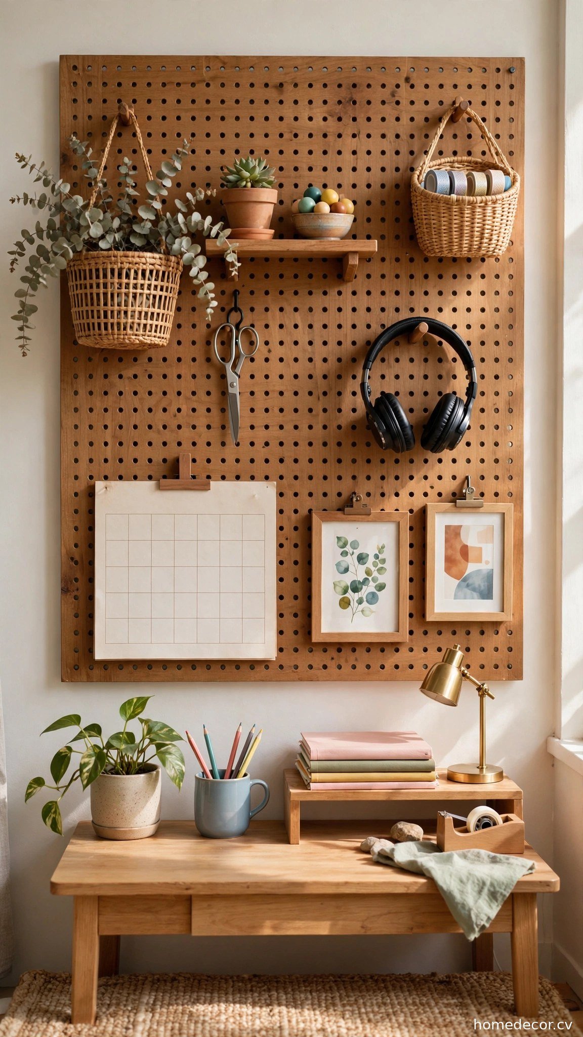 Pegboard Wall Organizer - small home office idea