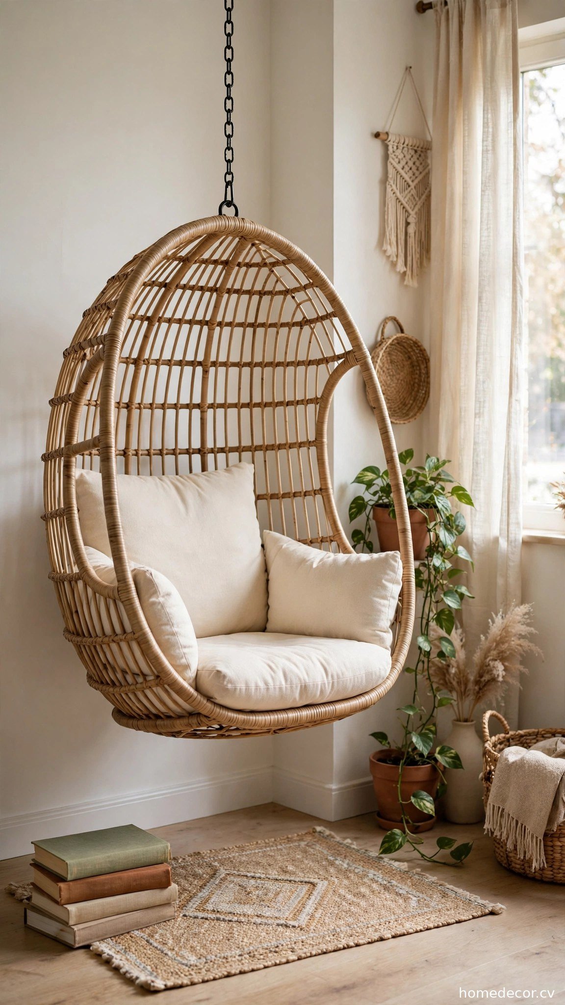 Hanging Egg Chair - cozy reading nook idea