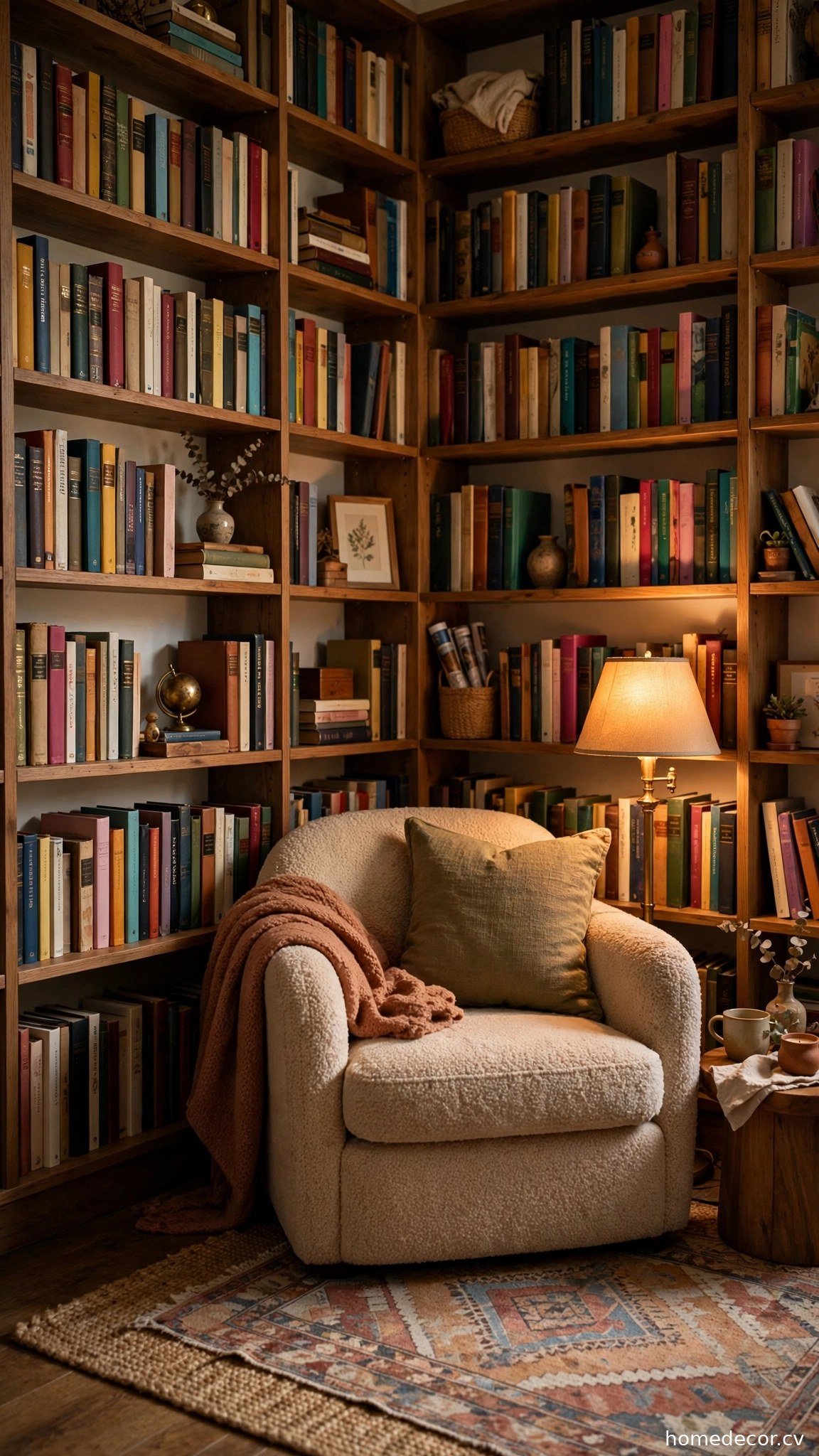 Bookshelf-Lined Corner - cozy reading nook idea