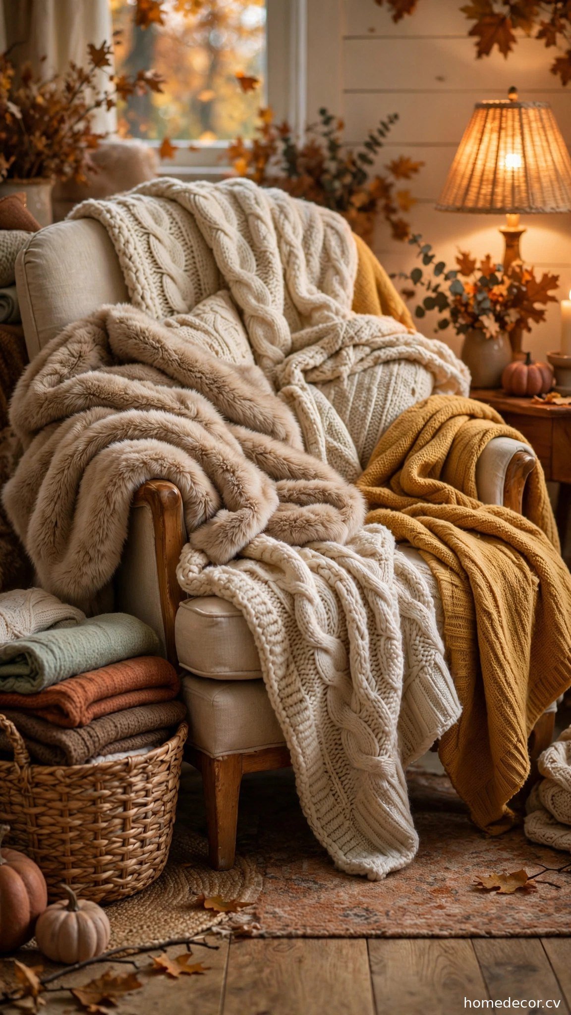 Layered Throw Blankets - cozy reading nook idea