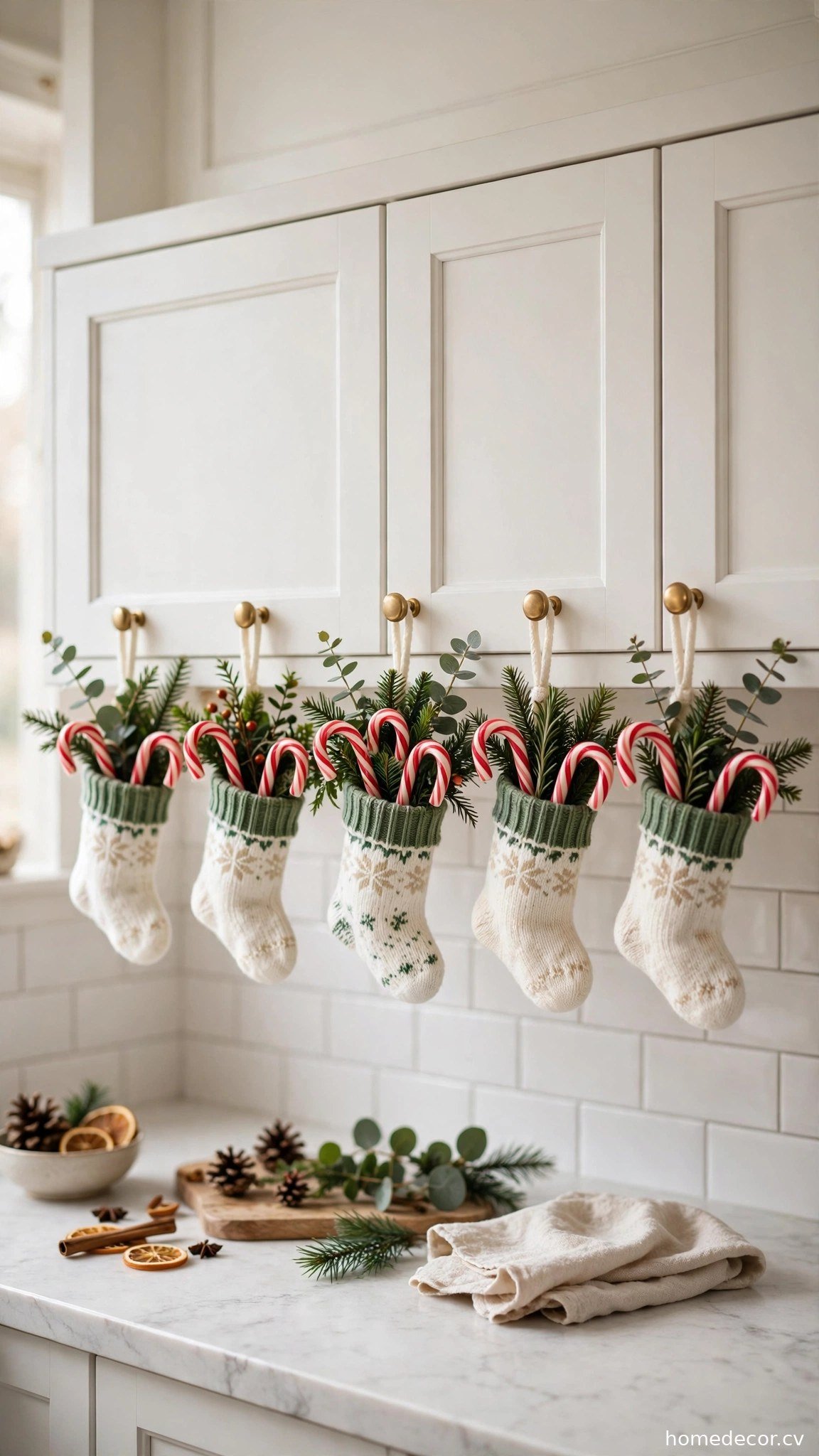 Hang Mini Stockings from Cabinet Knobs