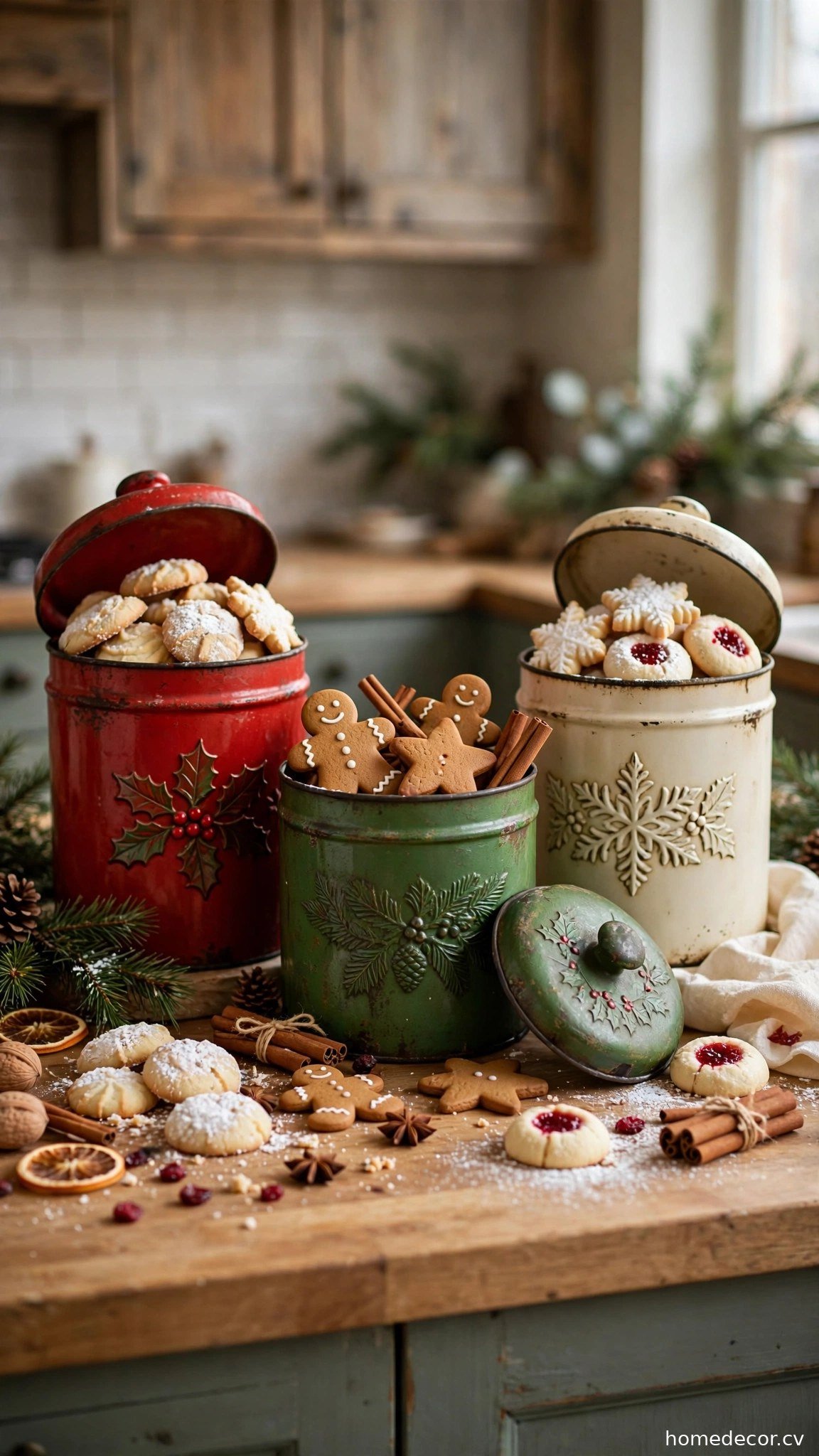Display Vintage Christmas Tins and Canisters