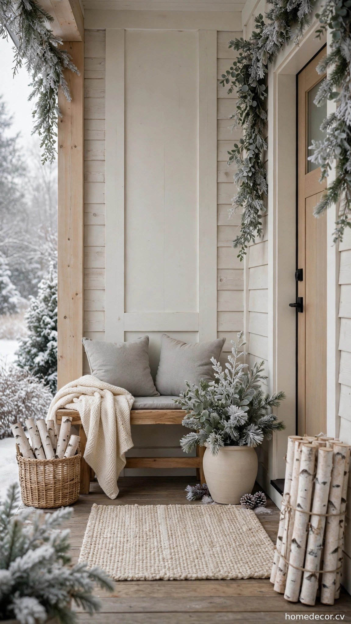 Neutral Winter Color Palette - winter front door decor idea