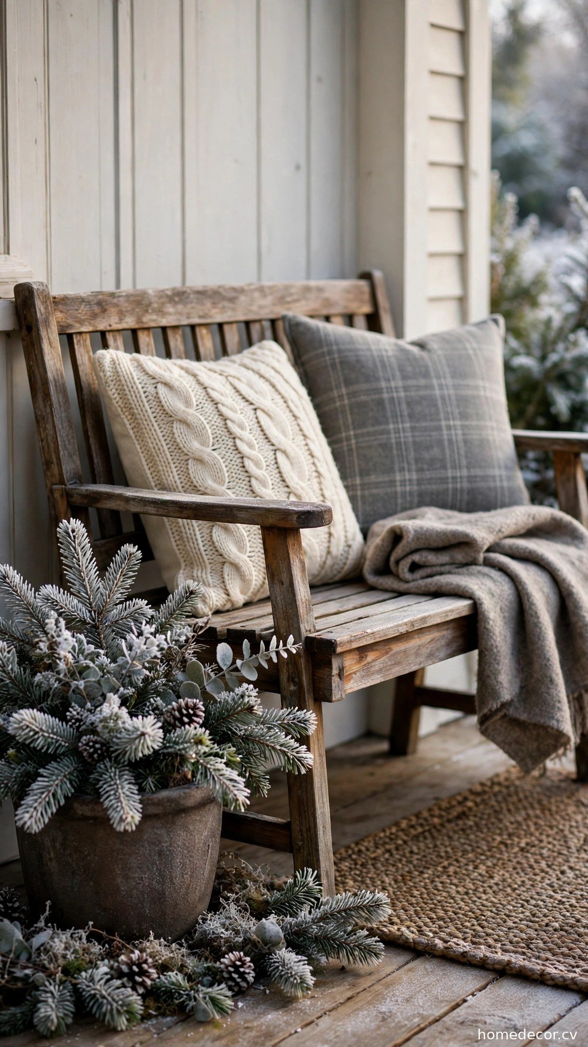 Outdoor Throw Pillows - winter front door decor idea