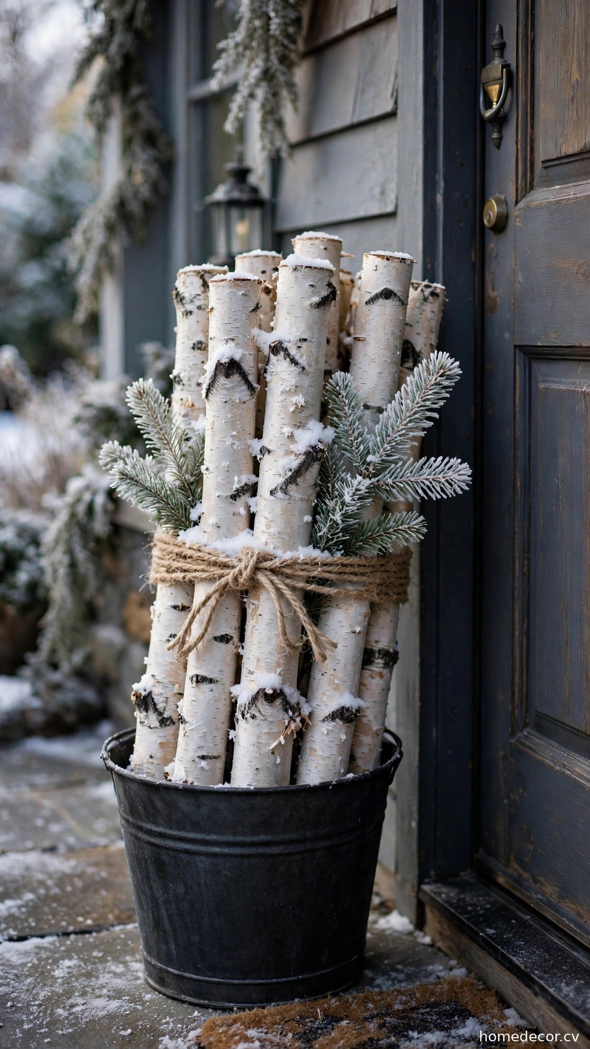 Birch Log Bundle - winter front door decor idea
