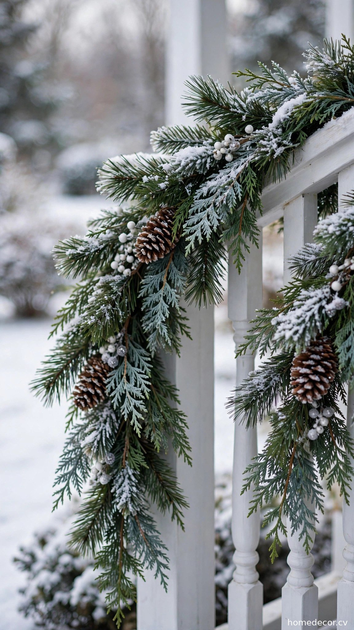Frosted Pine Garland - winter front door decor idea