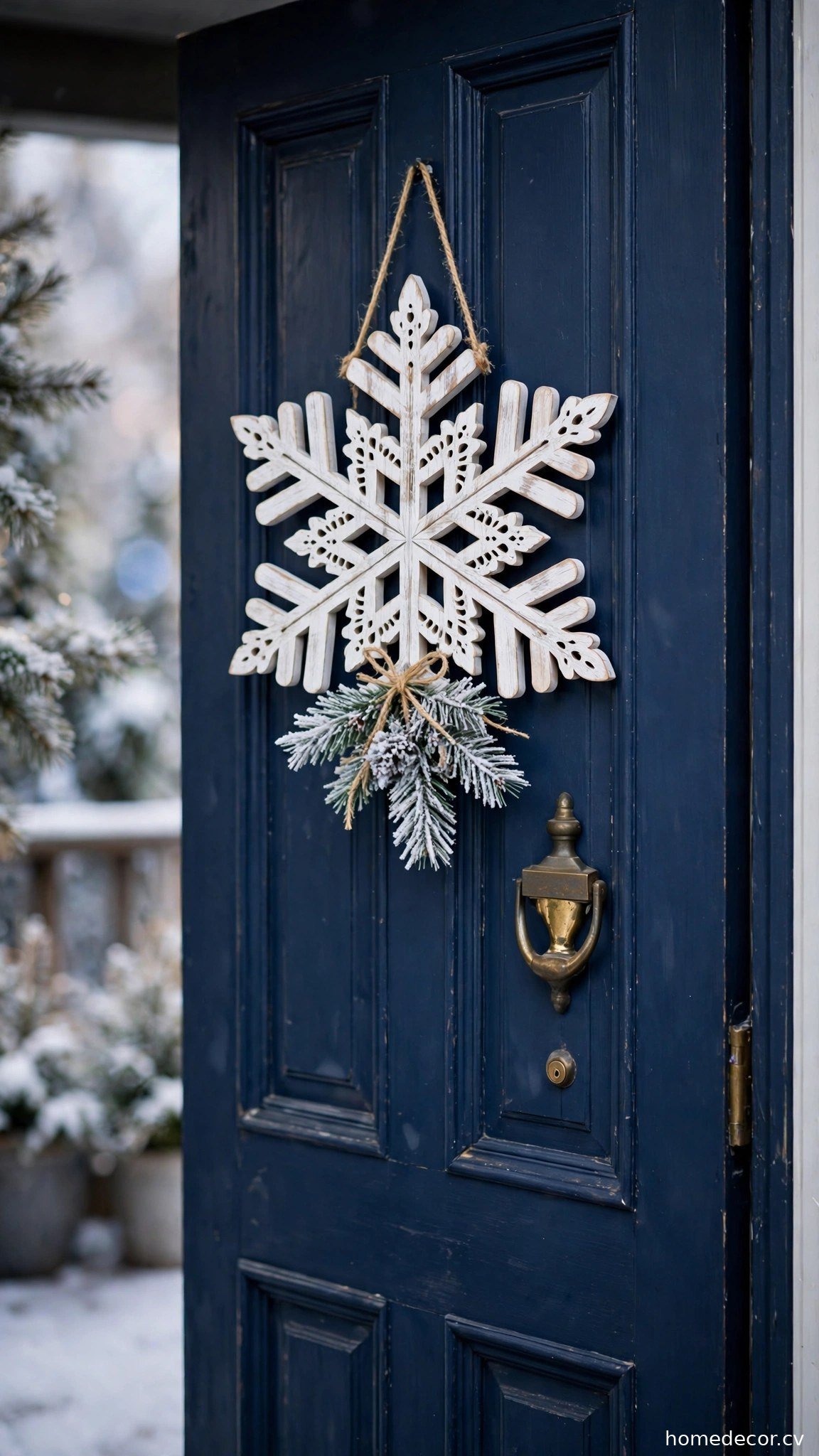Snowflake Door Hanger - winter front door decor idea