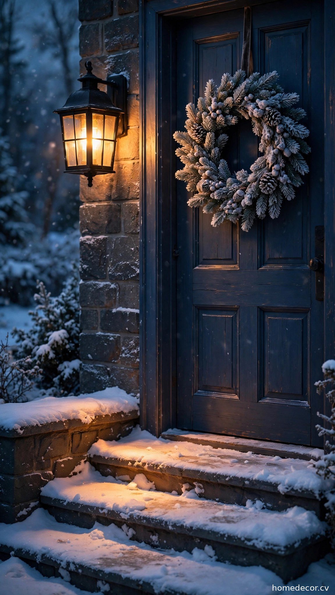 Warm Porch Wall Sconces - winter front door decor idea