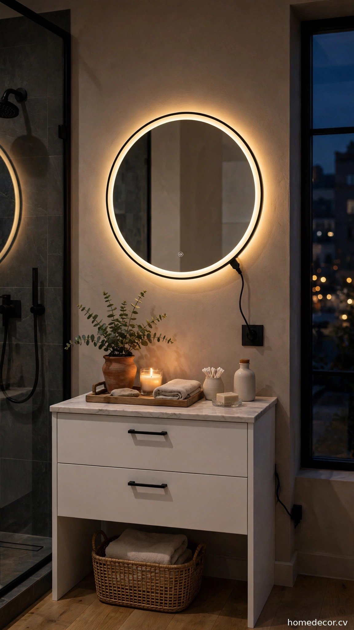 Plug-In LED Mirror - renter friendly bathroom idea