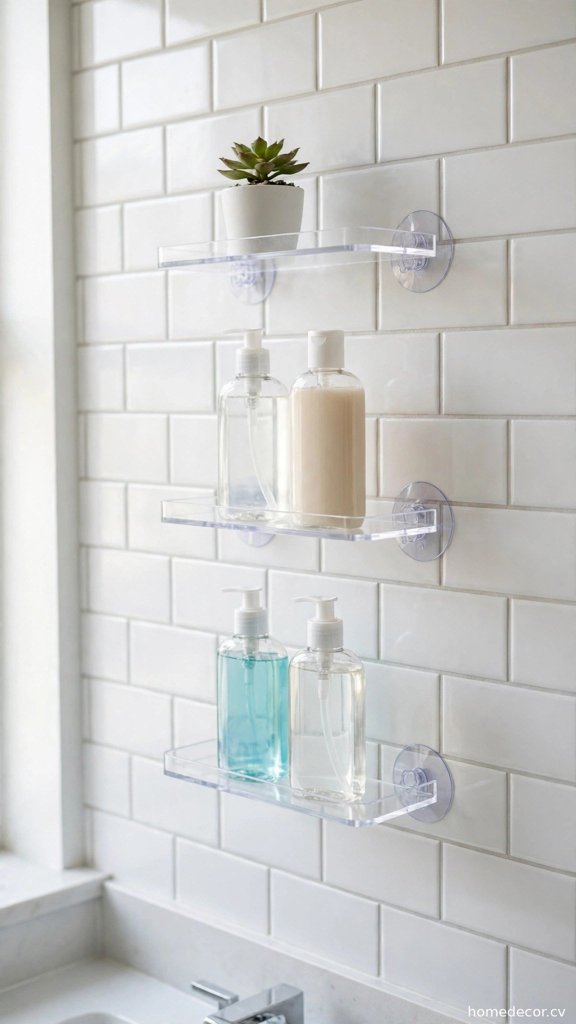 Suction-Cup Shelves for Tile Walls - renter friendly bathroom idea