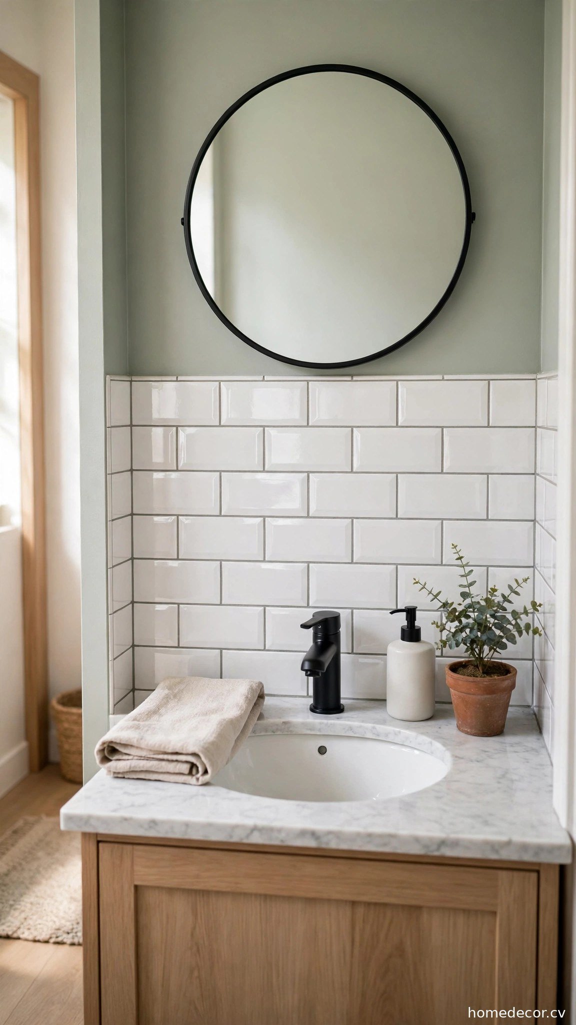 Peel-and-Stick Tile Backsplash - renter friendly bathroom idea