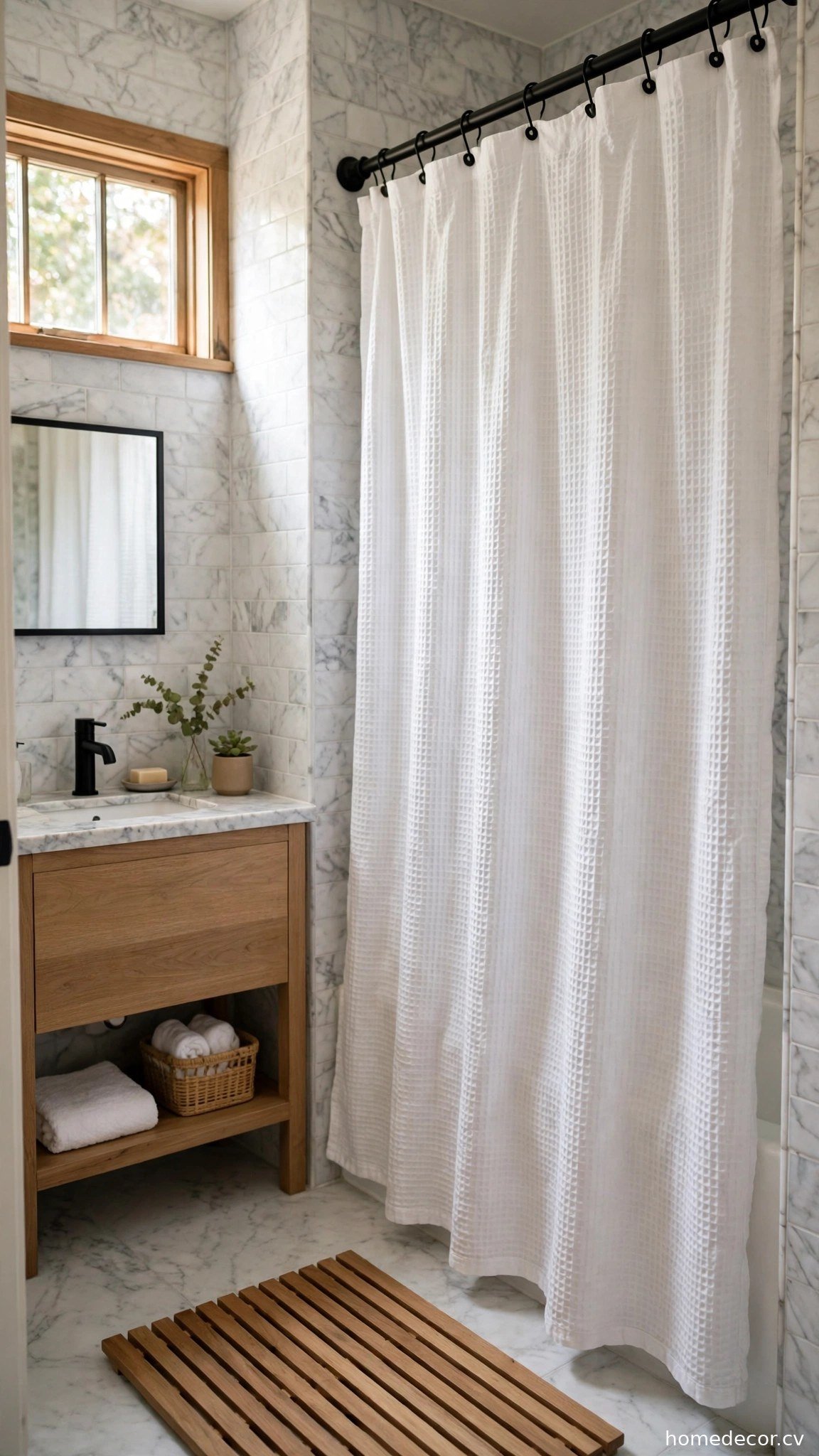 Stylish Shower Curtain and Liner - renter friendly bathroom idea