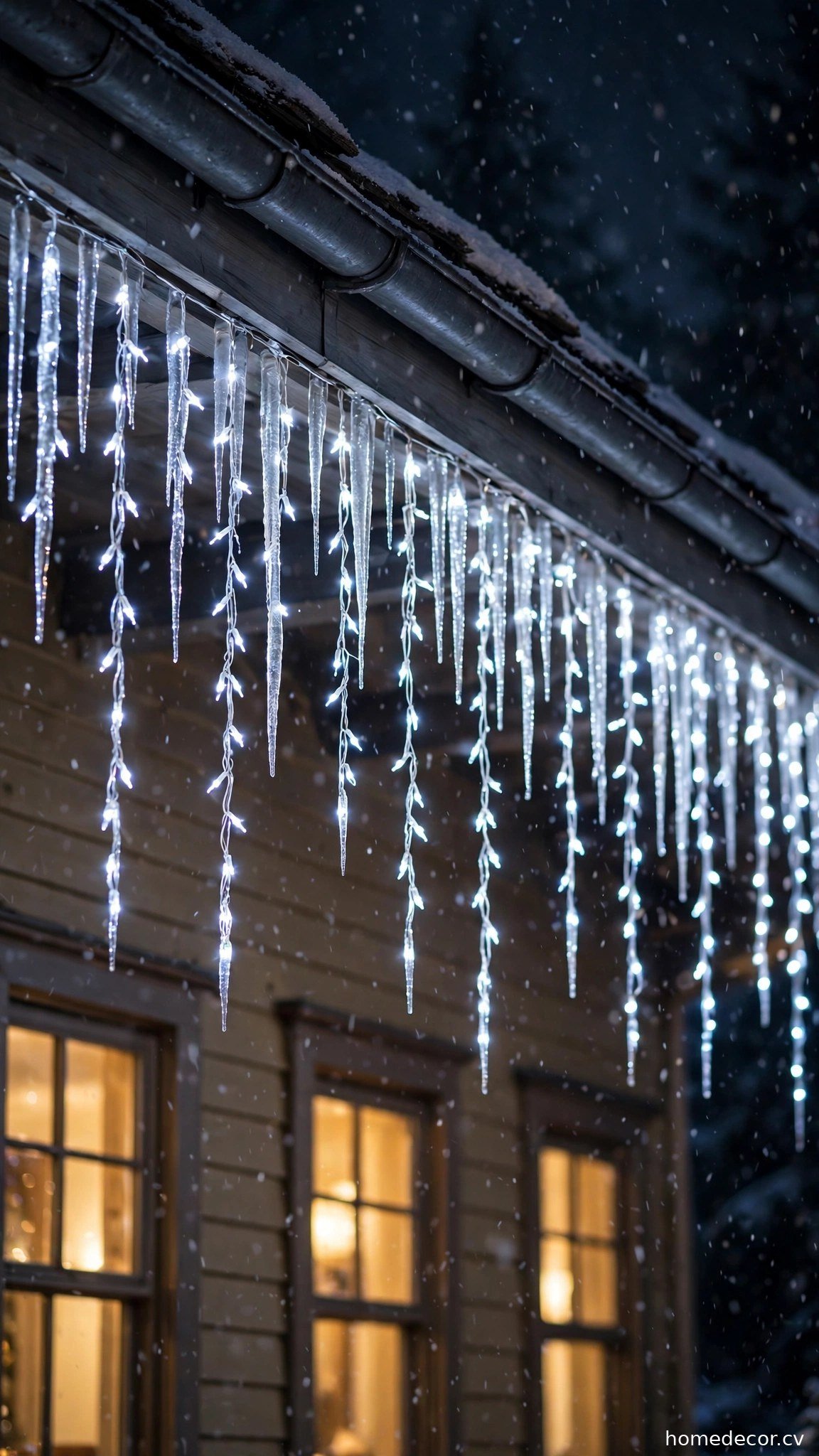 Hang Icicle Lights from Eaves